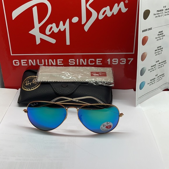 Brand New & Auth Ray ban Aviator Polarized Gold with Forest Green Mirror 58 - Picture 5 of 8